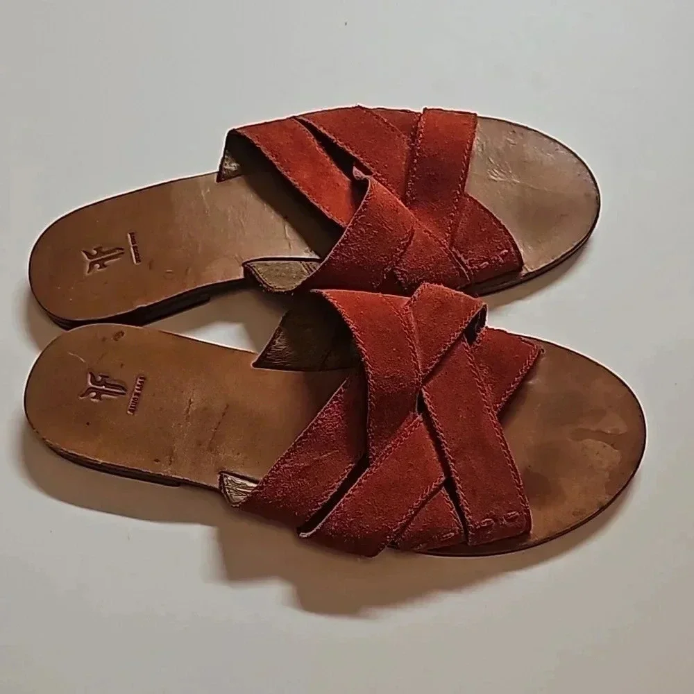 Frye Carla Criss Cross Red Suede Sandal - Picture 1 of 1
